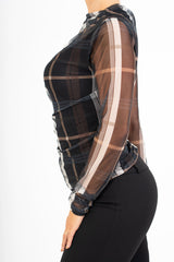 Maglia trasparente fantasia CheckFlair con maniche arricciate