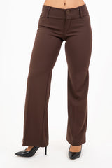 Pantalone svasato in crep con baschina alta Marrone