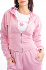 modella indossando Giacchetto felpa bustino con bande laterali – Linea Soft Shape colore