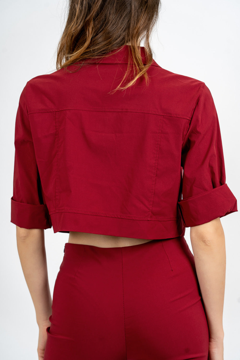 Giacchino crop stile denim in viscosa elasticizzata