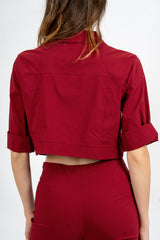 Giacchino crop stile denim in viscosa elasticizzata