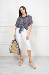 Camicia rigata in lyocell leggera con manica risvoltata