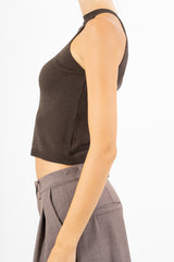 Top scollo all’americana in filato leggero