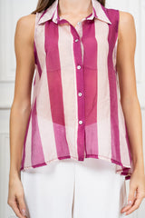 modella indossando Camicia Smanicata Positano Righe colore