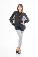 Camicia lunga in georgette velata con scollatura incrociata sul retro