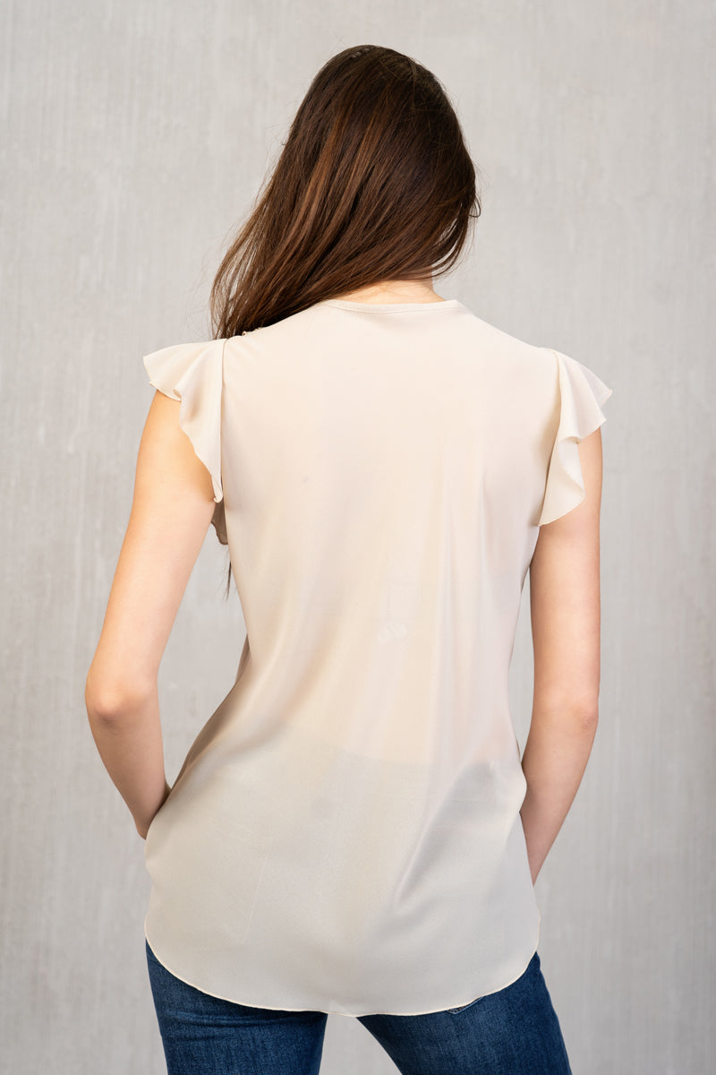 Rouches Mood – Blusa in georgette con bottoncini tono su tono