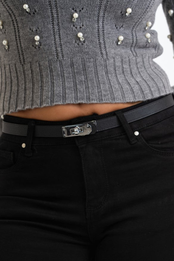 Cintura Slim con Fibbia Metallica