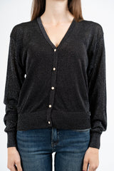 Cardigan in viscosa lurex con bottoni gioiello e scollo a V