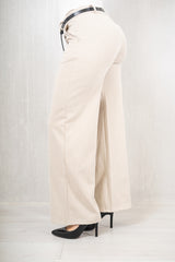 Pantalone palazzo elastico spinato beige