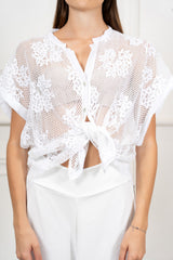 Camicia Over Traforata con Inserti in Pizzo