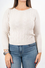 modella indossando Maglioncino SoftTrecce colore Beige-Melange Unica