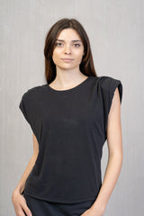 Maglia in Viscosa con Spalla Arricciata e Spallina Integrata