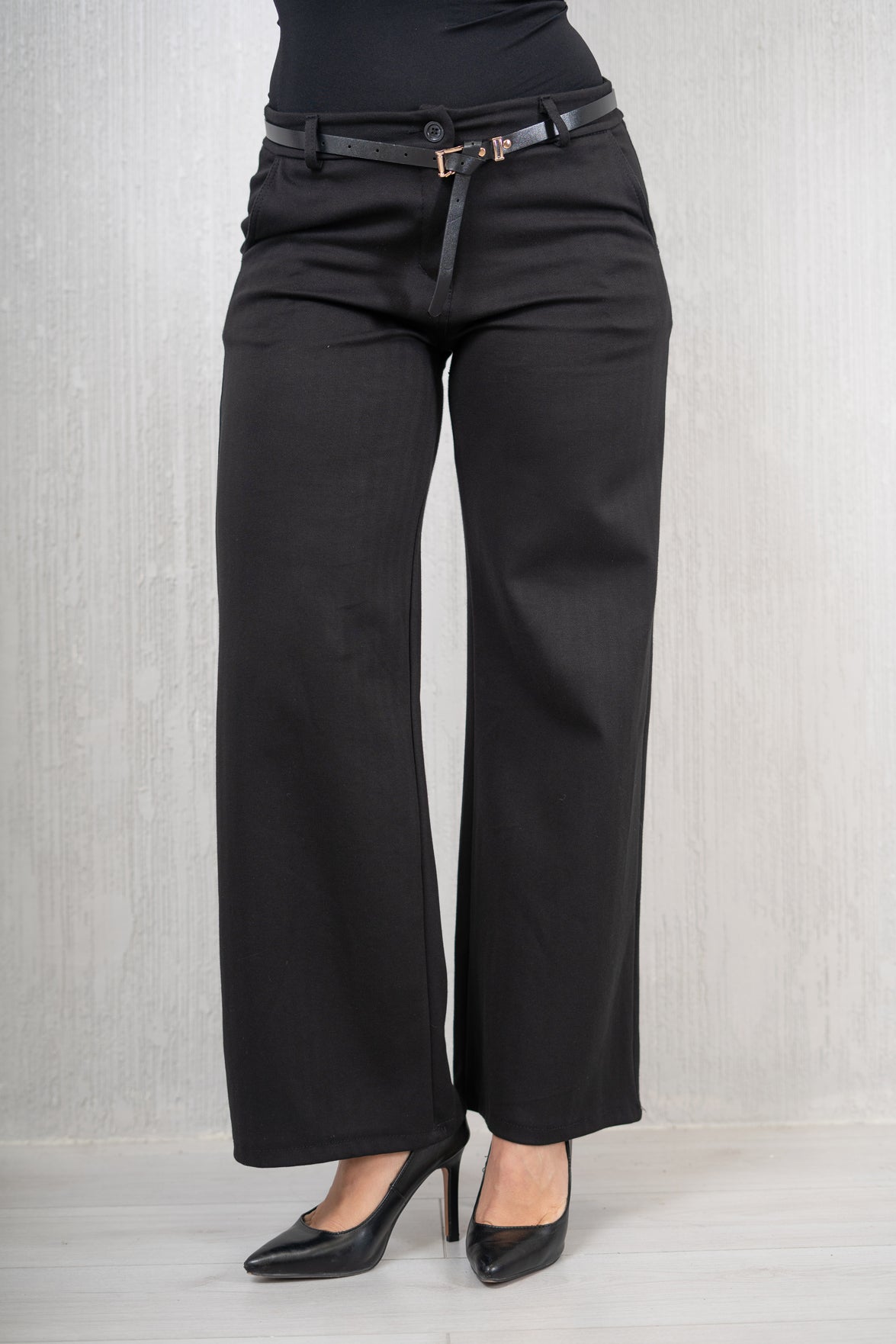 Pantalone palazzo elastico spinato nero