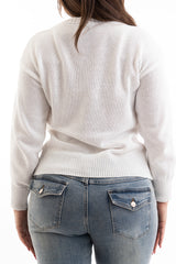modella indossando Maglia over misto cotone con scritta ricamata “No Vabbé” colore