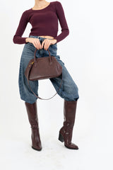 Stivali alti in ecopelle bordeaux con tacco 8cm e punta affusolata