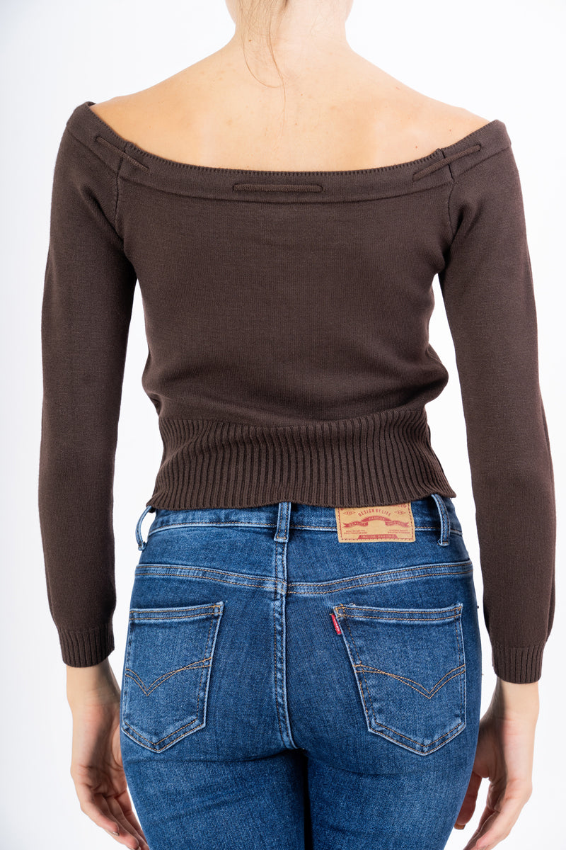 Maglia crop off-shoulder con laccio