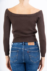 Maglia crop off-shoulder con laccio