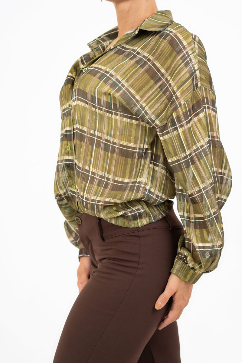 Camicia in georgette velata ShineCheck con lurex