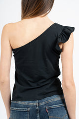 Top monospalla in cotone elasticizzato con rouge.