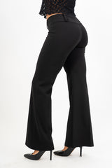 Pantalone svasato in crep con baschina alta nero