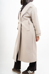 Cappotto lungo in panno doppio petto con martingala ai polsi