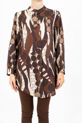 Camicia lunga in viscosa GeoFusion con collo coreano