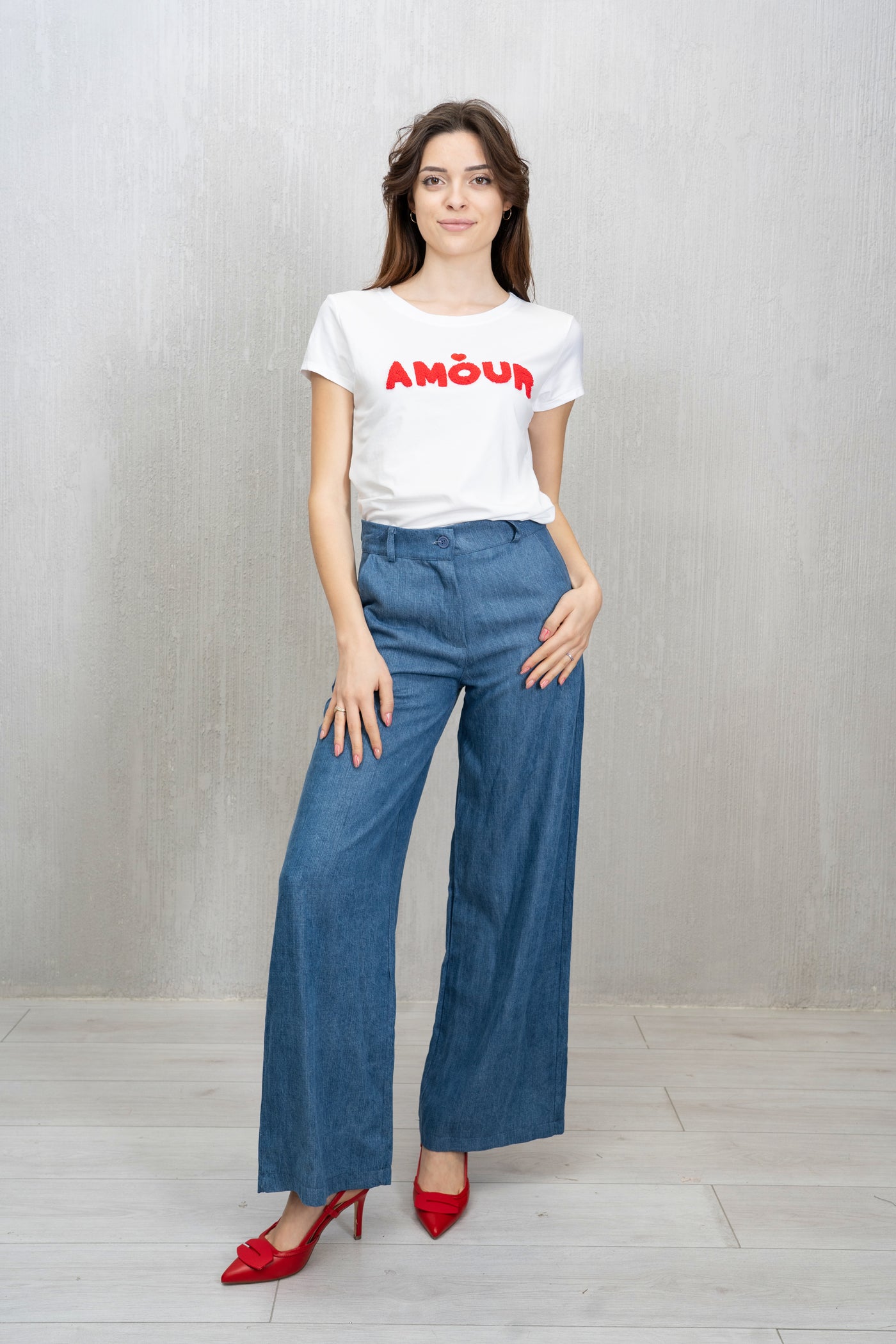 Pantalone palazzo tela Jeans chiara