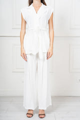 Completo Donna Gilet Smanicato con Pantalone Palazzo in Viscosa Effetto Fiammato