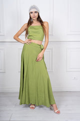 Completo Donna Top Crop e Gonna Pareo Lunga in Misto Viscosa