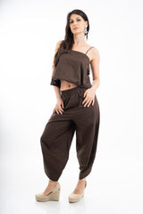 modella indossando Top a fascia a palloncino in cotone leggero colore