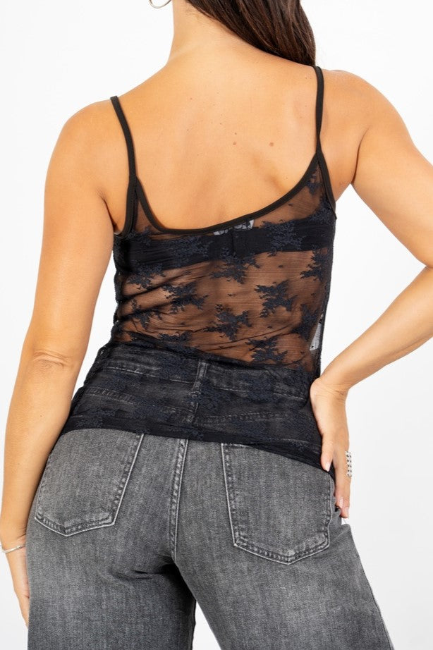 Top in pizzo Midnight Bloom