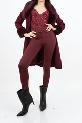 modella indossando Body bustier in microrete con paillettes colore