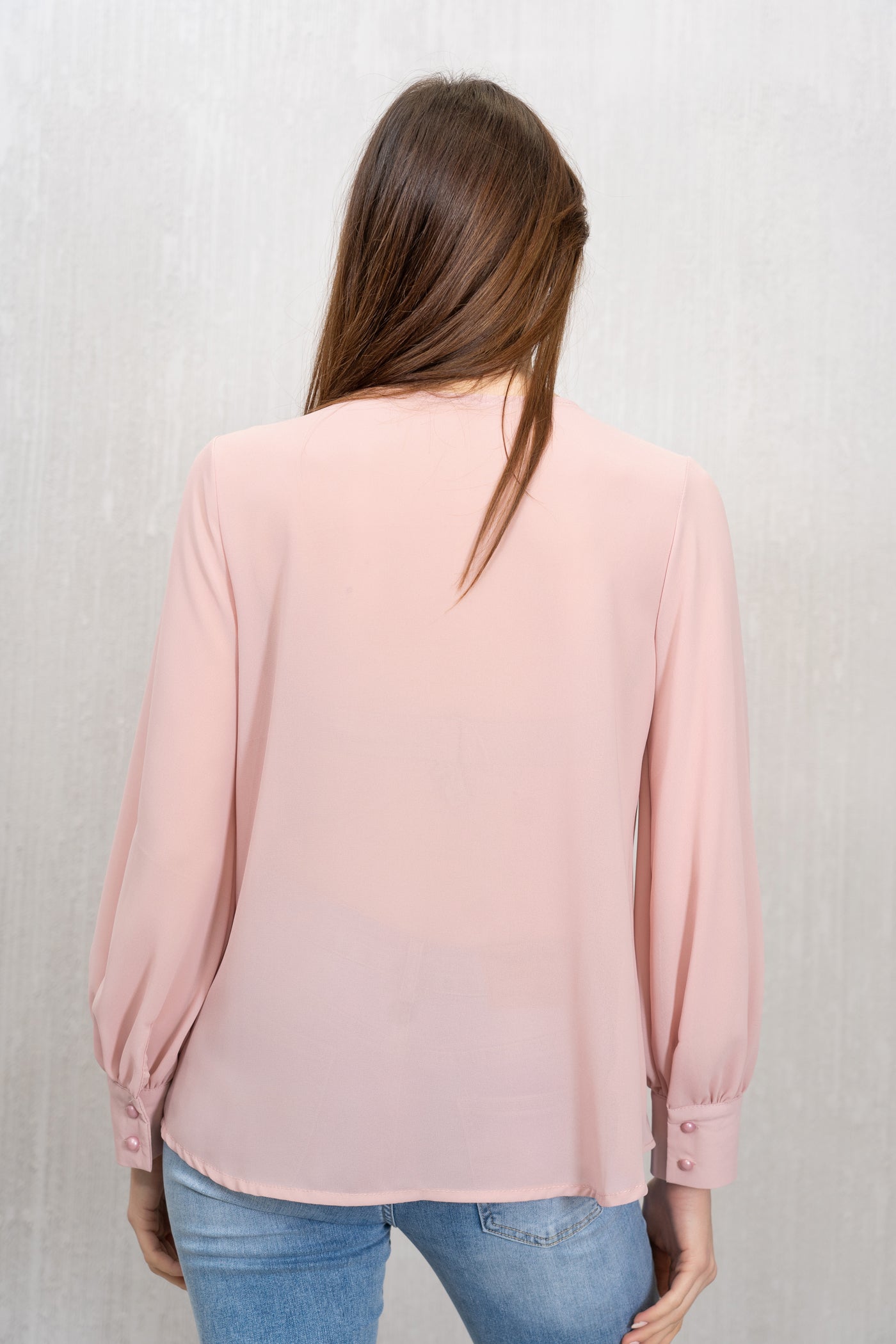 Blusa in georgette con pieghe frontali – Rosa Cipria