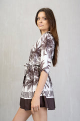 Kimono corto in raso Palm Sunset