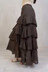 Gonna Lunga 100% Cotone a Balze con Elastico in Vita