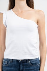 Top monospalla in cotone elasticizzato con rouge.