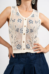 Gilet rete ricamata a fiori.