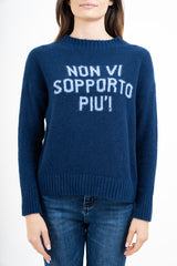 Maglione girocollo con scritta “Non vi sopporto più!” in misto lana Made in Italy