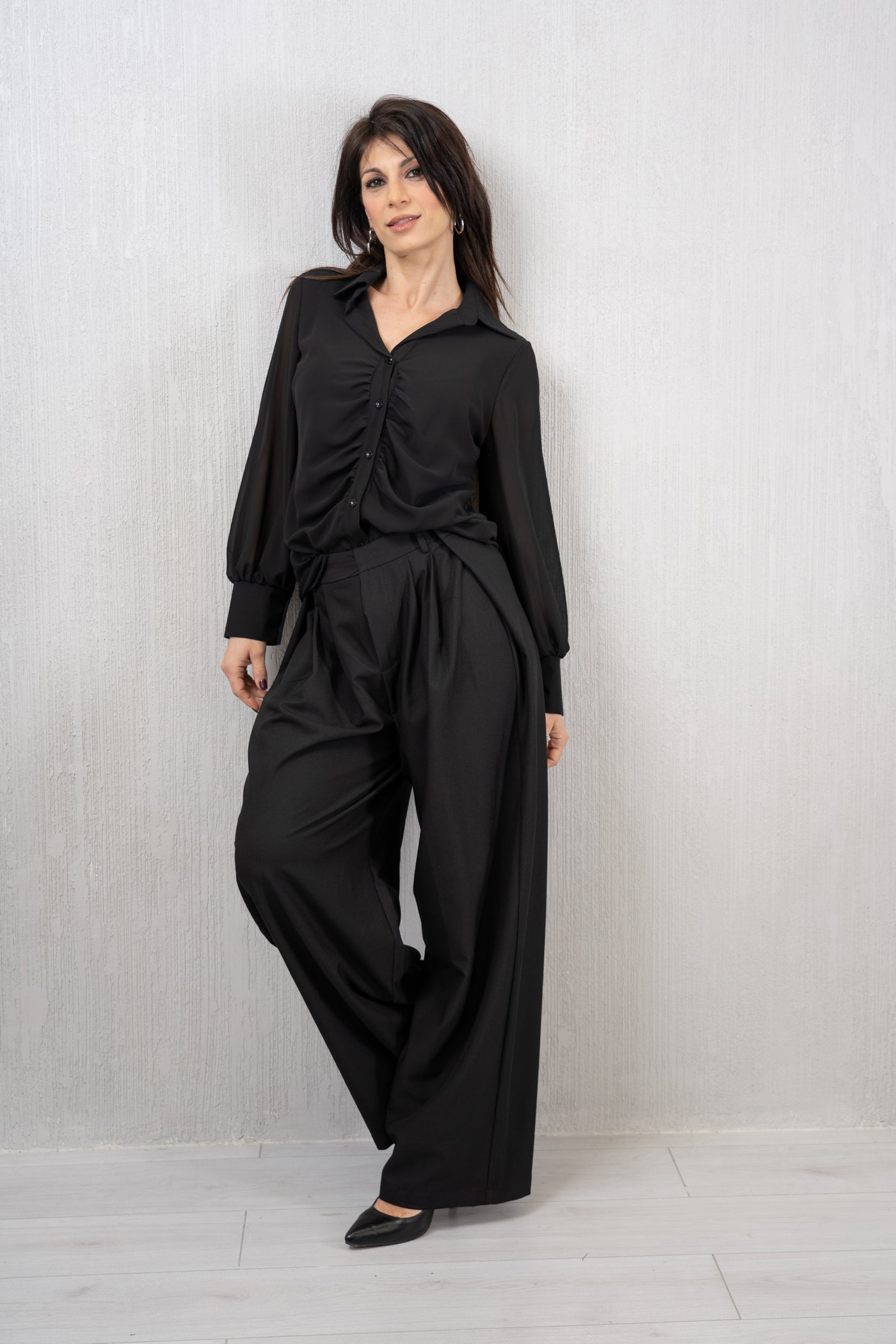 Camicia in Georgette Velata con Arriccio Centrale