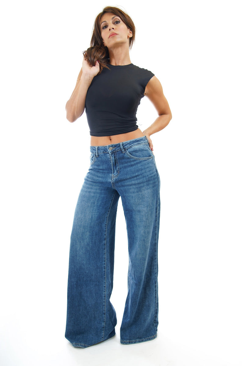 Jeans wide leg tela morbida