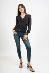 Cardigan in viscosa lurex con bottoni gioiello e scollo a V