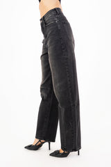 Jeans a vita alta in denim elasticizzato nero delavé