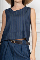 Top gessato in cotone chambray