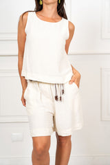Completo in Tencel e Lino con Top Smanicato e Bermuda