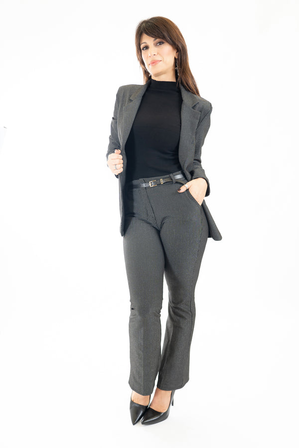 Pantalone zampa gessato lurex