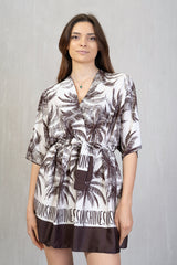 Kimono corto in raso Palm Sunset
