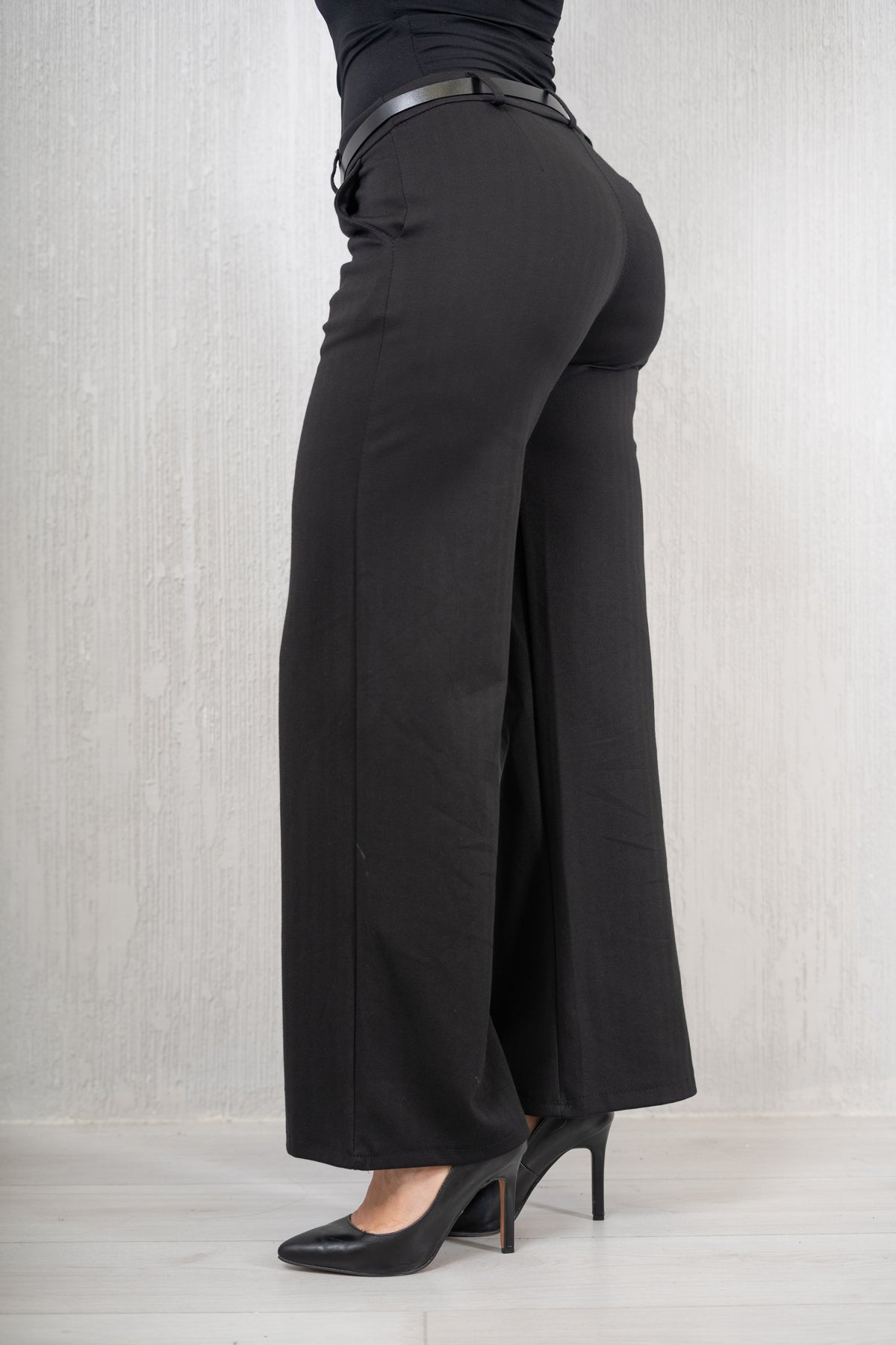 Pantalone palazzo elastico spinato nero