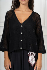 Cardigan Traforato in Cotone con Bottoni