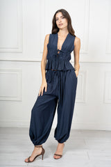 Completo in Tela Fiammata con Top Arricciato e Pantalone Palloncino