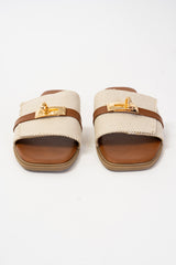 Ciabatta Intrecciata Camel con Fibbia Hermès